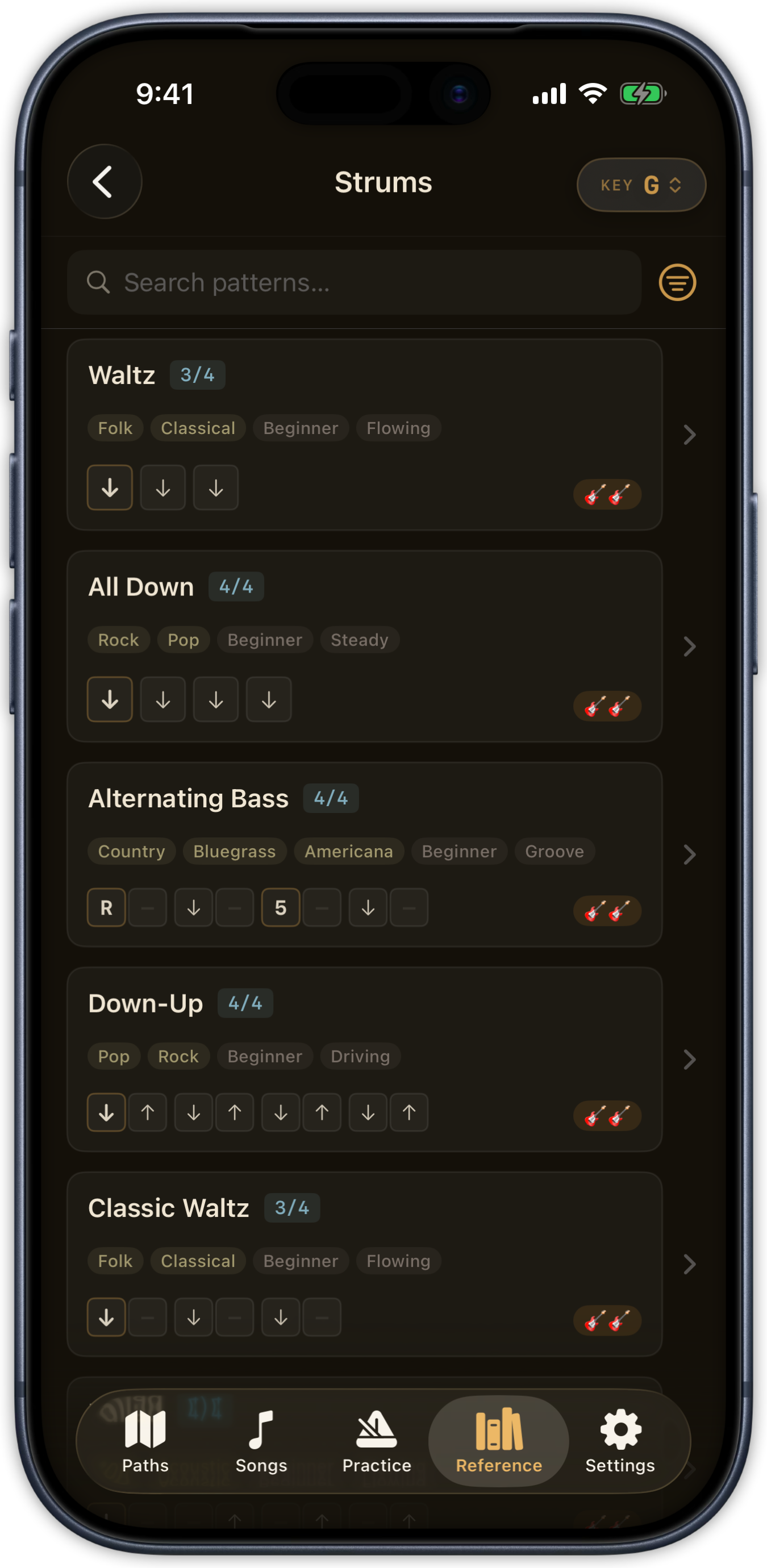 Timber & Tone on iPhone &mdash; Strumming view